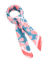 Red & Blue Flower Silhouette Print Fabric Scarf - link has visual effect only