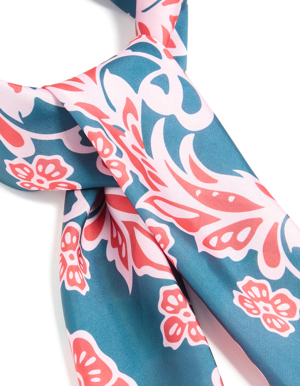 Red & Blue Flower Silhouette Print Fabric Scarf