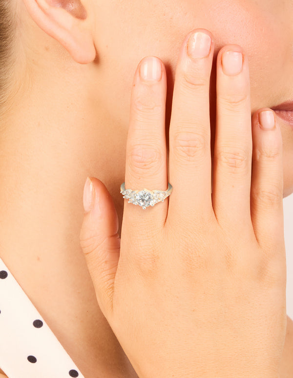 Silver Plated Round Cubic Zirconia Elegant Ring