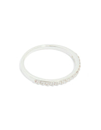 This silver plated cubic zirconia dainty flower and band stacking ring 3-pack features elegant detailing side detail view - link has visual effect only