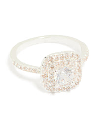 Silver Plated Cubic Zirconia Square & Band Rings 2-Pack - link has visual effect only