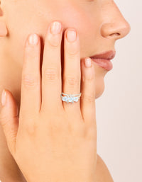 Silver Plated Cubic Zirconia Flower Stacking Rings 3-Pack - link has visual effect only
