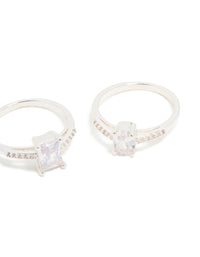 Silver Plated Cubic Zirconia Multi-Shaped Stacking Rings 3-Pack - link has visual effect only