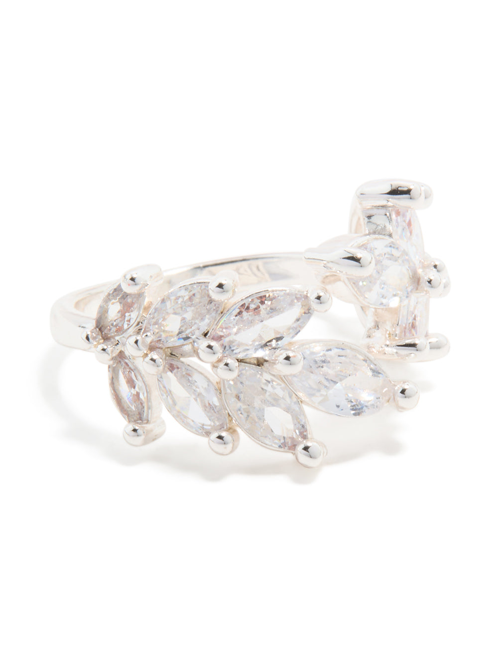 Silver Plated Cubic Zirconia Leaf Wrap Ring