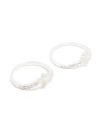 Silver Plated Cubic Zirconia Triple Leaf & Crown Stacking Rings 2-Pack - link has visual effect only