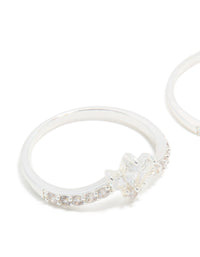 Silver Plated Cubic Zirconia Triple Leaf & Crown Stacking Rings 2-Pack - link has visual effect only