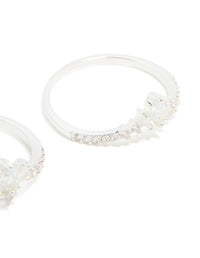Silver Plated Cubic Zirconia Triple Leaf & Crown Stacking Rings 2-Pack - link has visual effect only