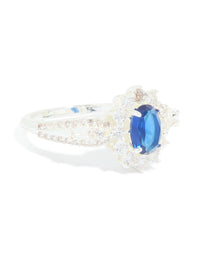 Silver Plated Blue Cubic Zirconia Centre Opulent Statement Ring - link has visual effect only