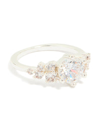 Silver Plated Round Cubic Zirconia Elegant Ring - link has visual effect only