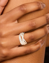 Silver Plated Cubic Zirconia Crossover Layered Ring - link has visual effect only