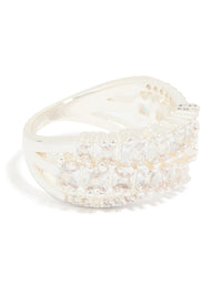 Silver Plated Cubic Zirconia Crossover Layered Ring - link has visual effect only