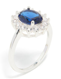 Silver Plated Blue Cubic Zirconia Oval Border Ring - link has visual effect only