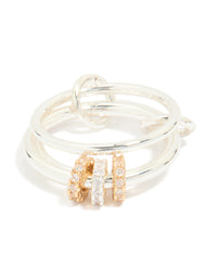 Gold & Silver Plated Cubic Zirconia 3 Loop Rondell Stacked Ring - link has visual effect only