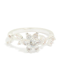 Silver Plated Cubic Zirconia Dainty Flower Ring - link has visual effect only