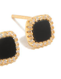 Gold Plated Sterling Silver Black Cushion Cut Cubic Zirconia Stud Earrings - link has visual effect only