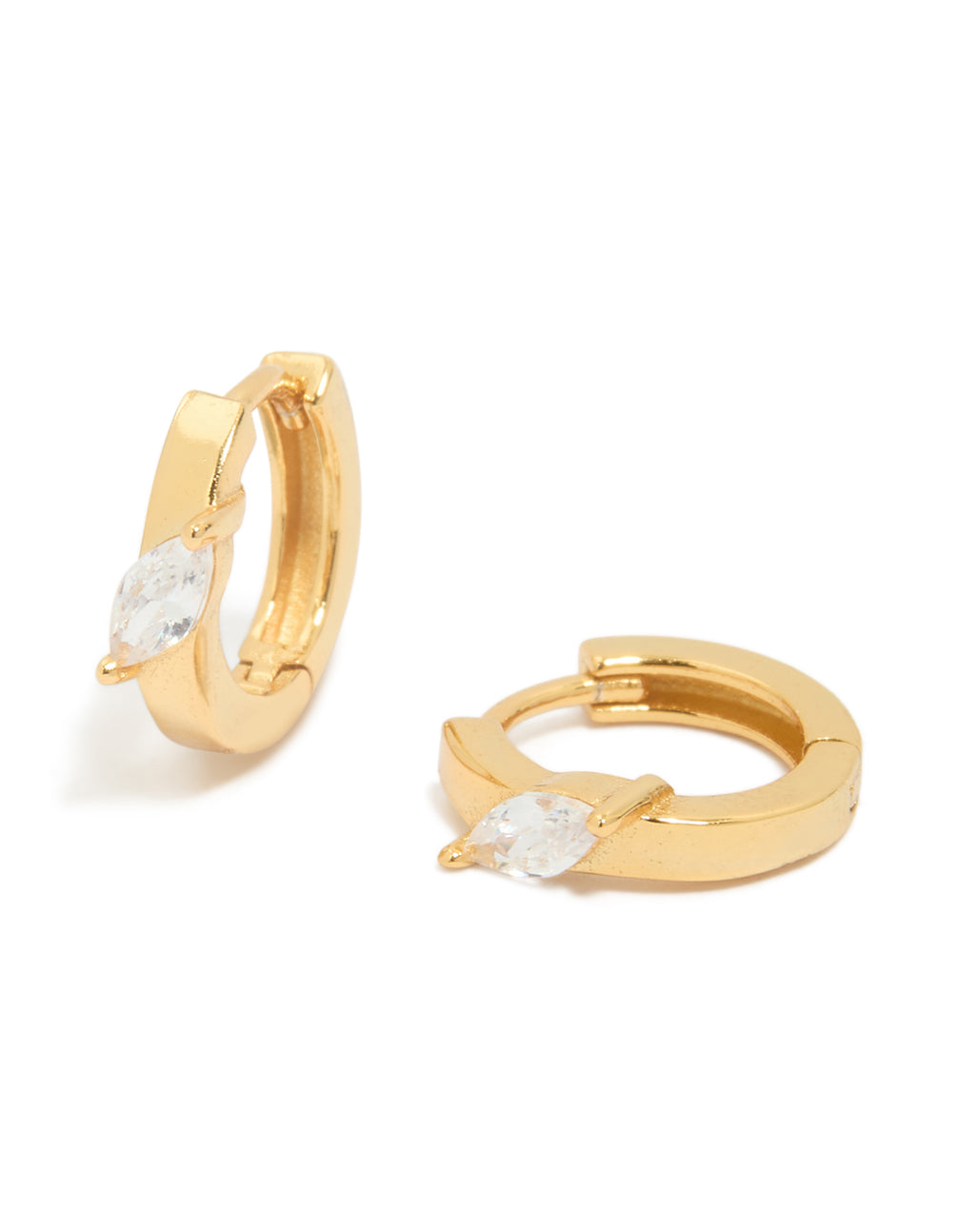 Gold Plated Sterling Silver Cubic Zirconia Navette Cut Huggie Earrings