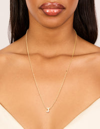 Gold Plated Sterling Silver Cubic Zirconia Pavé Letter J Pendant Necklace - link has visual effect only