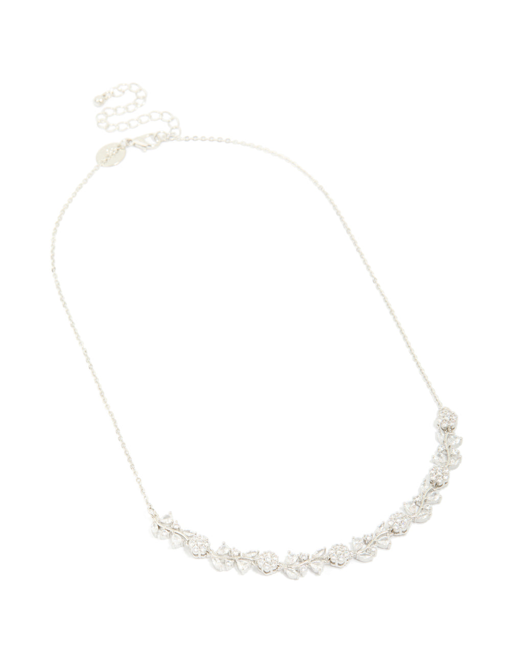 Silver Cubic Zirconia Flower & Vine Necklace
