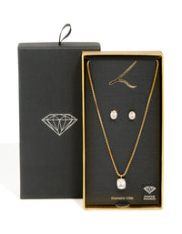 Gold Cubic Zirconia Pendant Necklace & Stud Earrings Set - link has visual effect only