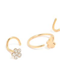 Gold Plated Surgical Steel Floral Nose Ring & Studs 3-Pack - link has visual effect only