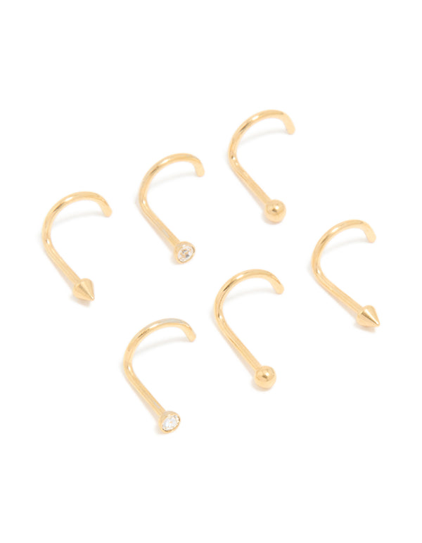 Gold Plated Surgical Steel Nose StudS 6-Pack