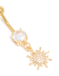 Gold Plated Surgical Steel Cubic Zirconia Circle & Sun Drop Belly Bar - link has visual effect only