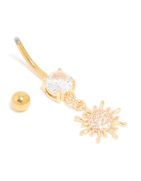 Gold Plated Surgical Steel Cubic Zirconia Circle & Sun Drop Belly Bar - link has visual effect only