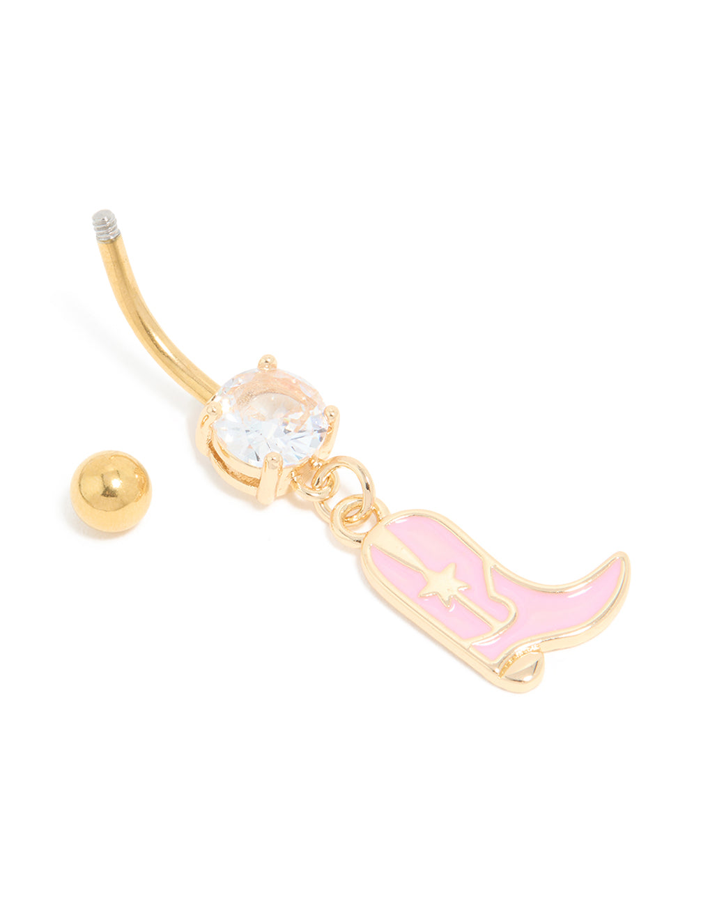 Gold Plated Surgical Steel Pink Cubic Zirconia Cowboy Boot Belly Bar
