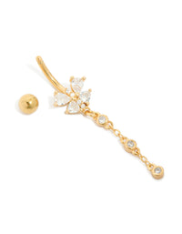 Gold Plated Surgical Steel Cubic Zirconia Bezel Set Drop Belly Bar - link has visual effect only