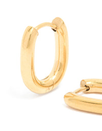 Waterproof Gold Plated Stainless Steel Oval Clicker Hoop Earrings - link has visual effect only