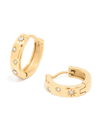 Waterproof Gold Plated Stainless Steel Diamante Star Clicker Hoop Earrings - link has visual effect only