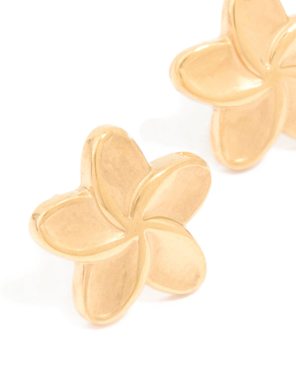 Waterproof Gold Plated Stainless Steel Smooth Flower Stud Earrings