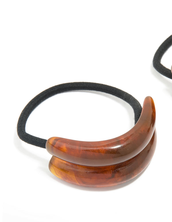 Brown Acrylic Chunky Curved Hair Ties 2-Pack
