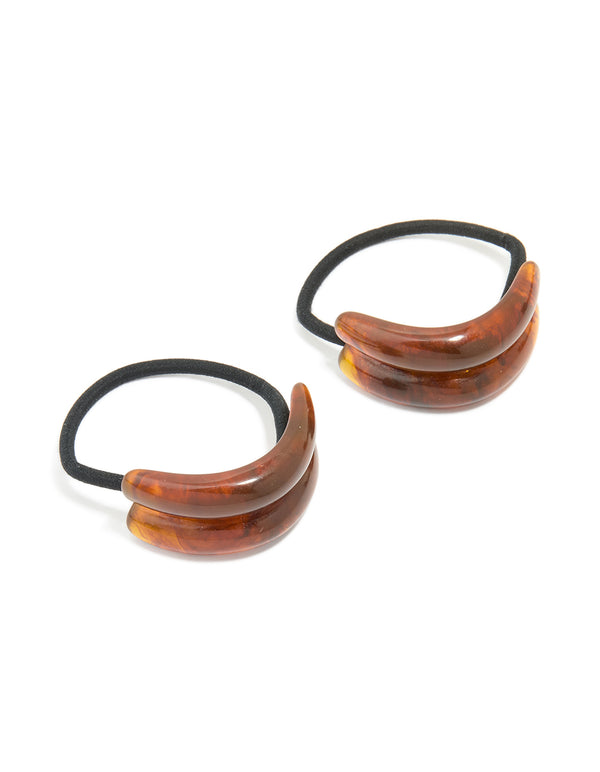 Brown Acrylic Chunky Curved Hair Ties 2-Pack