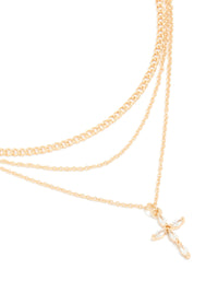 Gold Cubic Zirconia Cross & Chain Layered Necklace - link has visual effect only