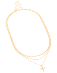Gold Cubic Zirconia Cross & Chain Layered Necklace - link has visual effect only