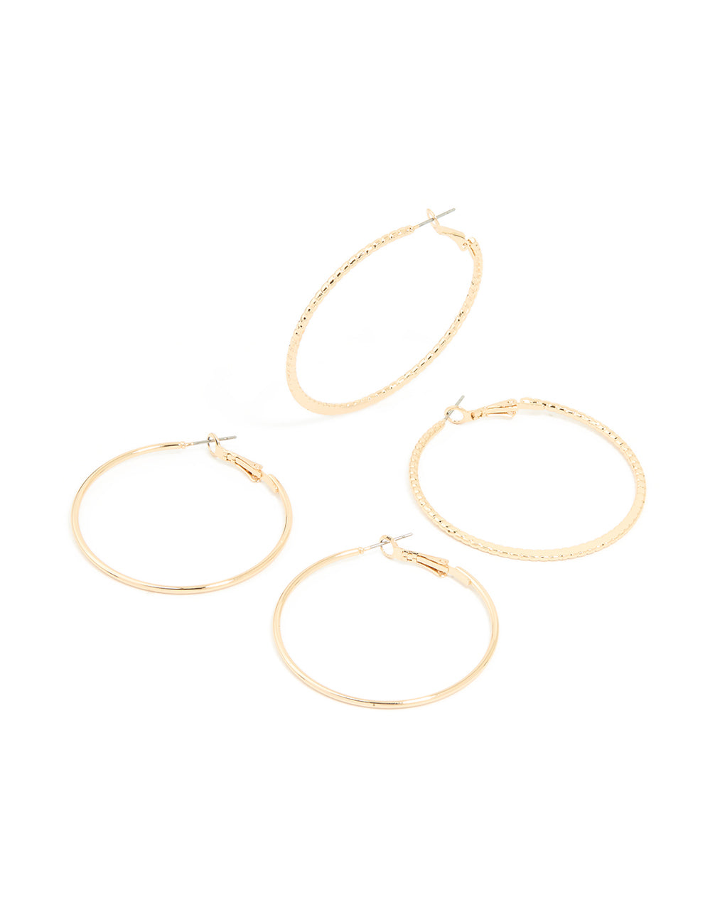 Gold Smooth & Textured Large Hoop Earrings 2-Pack
