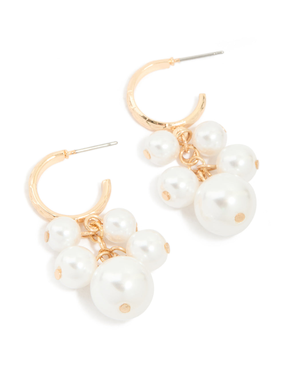 Gold Pearl Cluster Open Hoop Earrings