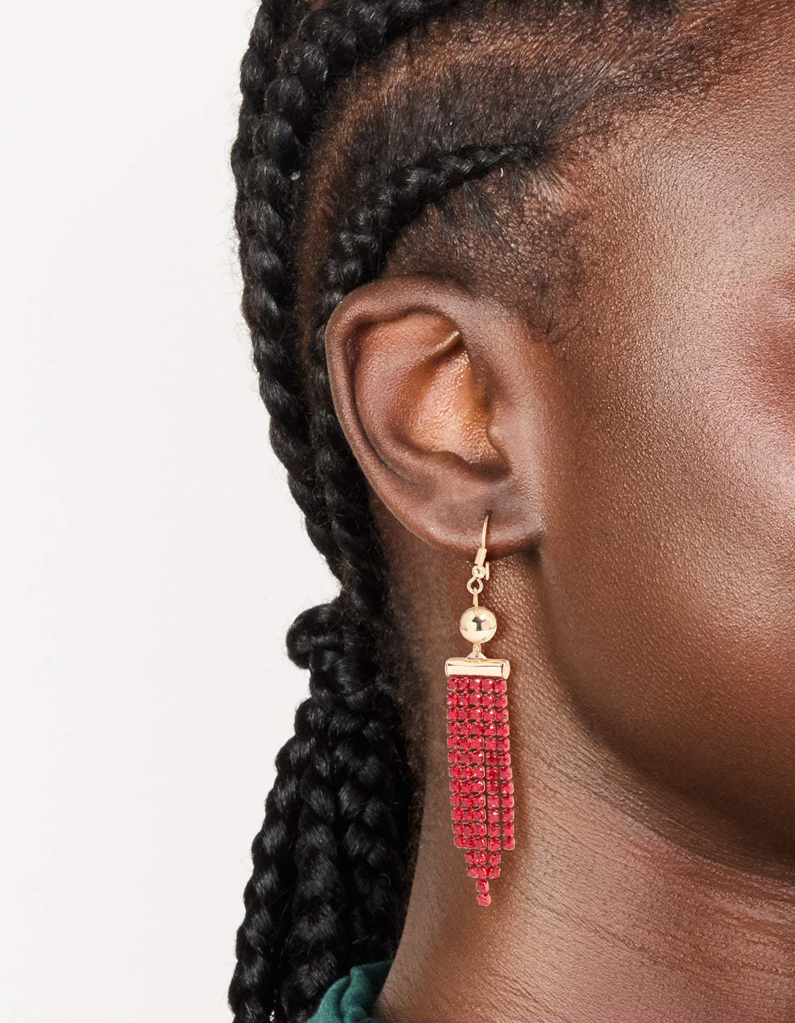 Gold Red Diamante Ball Cup Chain Drop Earrings