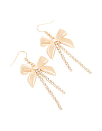 Gold Diamante Ribbed Bow Cupchain Drop Earrings - link has visual effect only