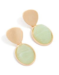 Gold Green Stone Brushed Drop Earrings - link has visual effect only