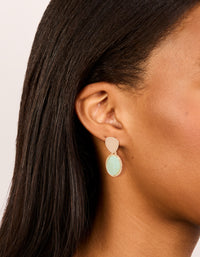 Gold Green Stone Brushed Drop Earrings - link has visual effect only