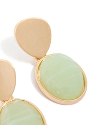 Gold Green Stone Brushed Drop Earrings - link has visual effect only