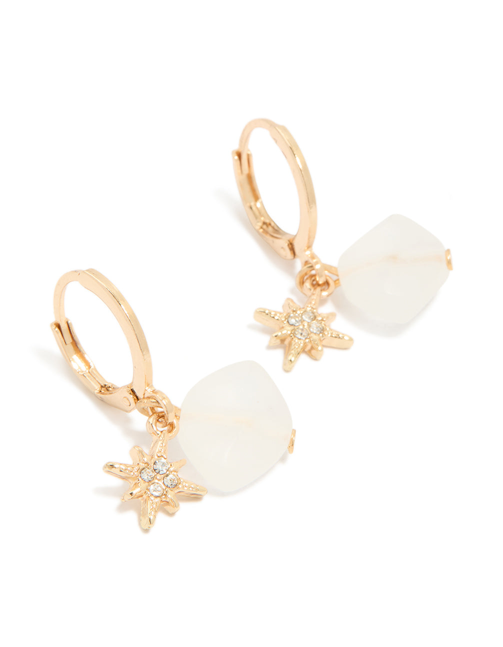Gold Diamante Star & Beaded Huggie Earrings