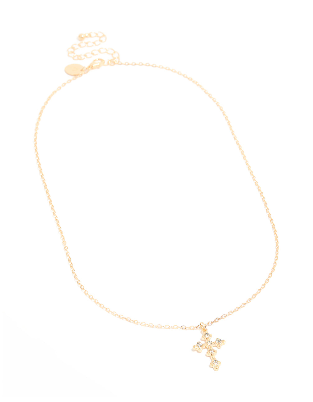Gold Diamante Vintage Cross Pendant Necklace