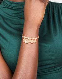 Gold Green Diamante Heart & Disc Charm Bangle - link has visual effect only