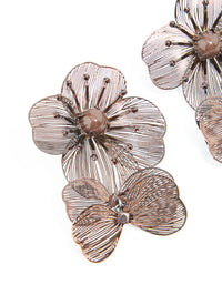 Brown Coated Metal Multi Lazer Cut Flower Drop Earrings - link has visual effect only
