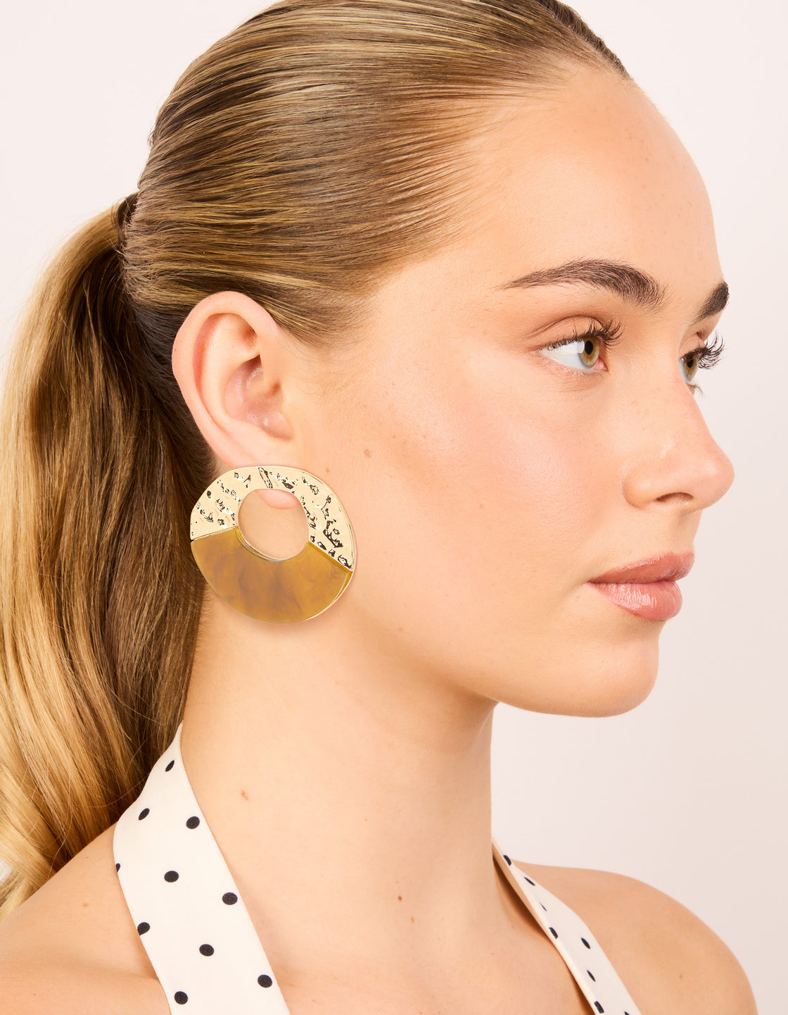Gold & Orange Acrylic Textured Rounded Drop Earrings