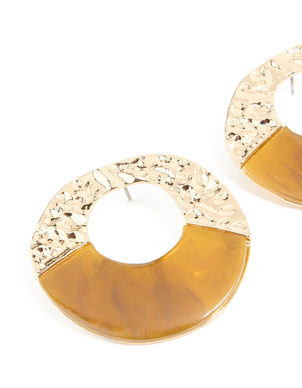 Gold & Orange Acrylic Textured Rounded Drop Earrings
