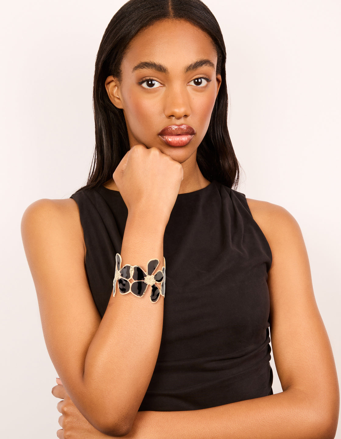 Gold Black Multi Floral Wrist Cuff